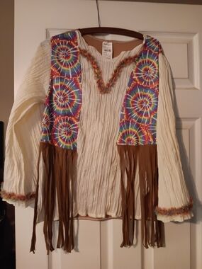 Boho Tie-Dye Fringe Peasant Top